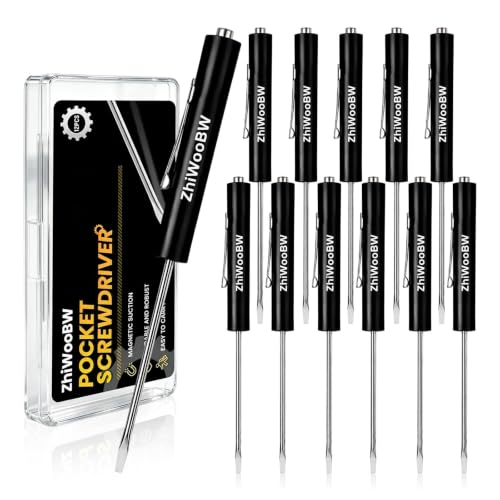 12Pcs Black Pocket Screwdriver Magnetic Mini Slotted Flathead - color: Black