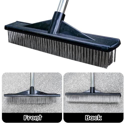 Heavy Duty Wire Push Broom Brush, 15.7" Stainless Steel Bristle Deck Brush with Long Handle for Removing Weeds, Outdoor Broom for Rough Surface Dirt