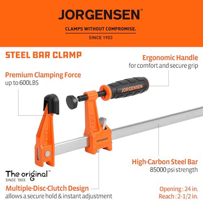Jorgensen 24" Medium-Duty Steel Bar Clamp Set, 600 lbs Load Limit, 2-Pack - size: 24 Inch Medium Duty