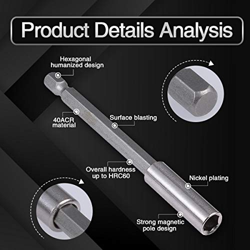 KATUR 60-150mm Magnetic Bit Holder Extension, Quick Release Screwdriver Drill Bit Holder Extension for Screws, Nuts, Drills, Handheld Drivers, 4Pcs, 1/4 Inch Hex Shank