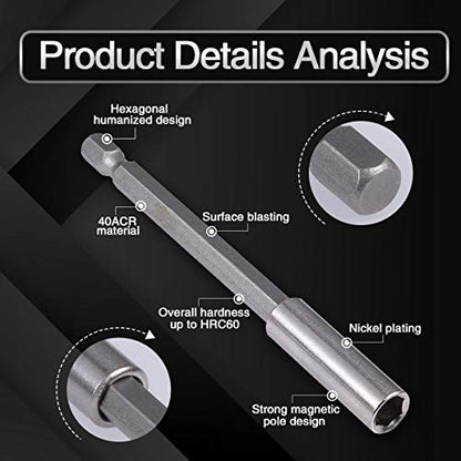 KATUR 60-150mm Magnetic Bit Holder Extension, Quick Release Screwdriver Drill Bit Holder Extension for Screws, Nuts, Drills, Handheld Drivers, 4Pcs, 1/4 Inch Hex Shank