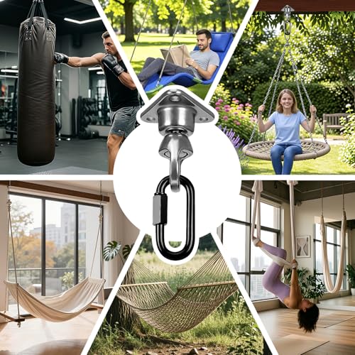 Heavy Bag Hanger,Stainless Wall Ceiling Mount Hook 180°/360° Rotation Wood Beam Holder Body Weight Strength Training Systems, Aerial Yoga Swing & Hammock - size: 3-holes with 360° rotation