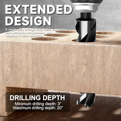 1-1/6"×12" Professional Auger Drill Bit for Wood with Quick Change 1/2" Hex Shank- 3-Cutter Design with Dual-Flute for Fast Chip Removal, Fits Hardwood, Softwood, PVC, Drywall & Tree Stumps - size: 1-1/6"×12"