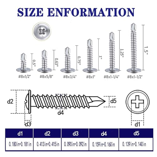 Silvery #8x1 Phillips Head 410 Stainless Self-Drilling Screws 100 pcs - color: SILVER, size: #8x1"