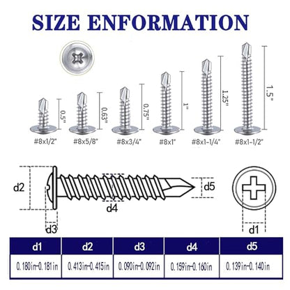 Silvery #8x1 Phillips Head 410 Stainless Self-Drilling Screws 100 pcs - color: SILVER, size: #8x1"
