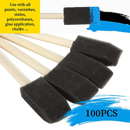 100 Pack 1 inch Foam Brush Sponge Wood Handle Paint Brush Foam Sponge Brush for Acrylics, Stains, Varnishes, Crafts - color: 100pcs-1inch