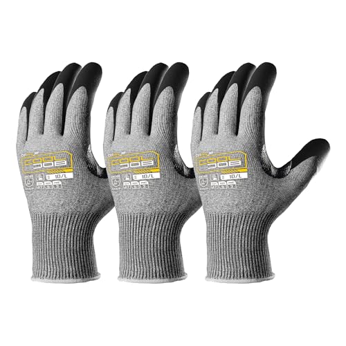 COOLJOB ANSI A7 Cut Resistant Gloves - 1/3/12 Pairs, Nitrile Rubber Dipped Safety Work Gloves with Reinforced Thumb, Non Slip, Breathable, Touchscreen, for Fishing, Gardening, Grey Small - size: Small, style: A7 Pack of 3