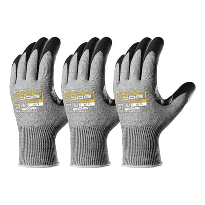 COOLJOB ANSI A7 Cut Resistant Gloves - 1/3/12 Pairs, Nitrile Rubber Dipped Safety Work Gloves with Reinforced Thumb, Non Slip, Breathable, Touchscreen, for Fishing, Gardening, Grey Small - size: Small, style: A7 Pack of 3