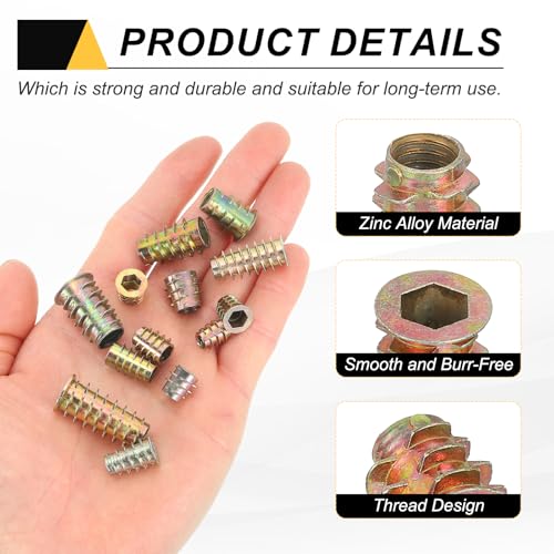 MECCANIXITY 28 Pcs Threaded Inserts for Wood, Zinc Alloy M5 Thread Inserts Nuts Hex Socket Drive Screw 10mm Length for Furniture, Cabinet, Tables and Chairs - size: M5x10mm