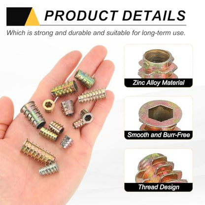 MECCANIXITY 28 Pcs Threaded Inserts for Wood, Zinc Alloy M5 Thread Inserts Nuts Hex Socket Drive Screw 10mm Length for Furniture, Cabinet, Tables and Chairs - size: M5x10mm