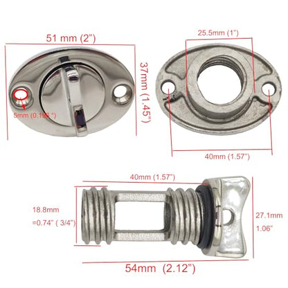 4Pcs Oval Garboard Boat Drain Plug Fits 1“ Hole, Thread 3/4'' SS316