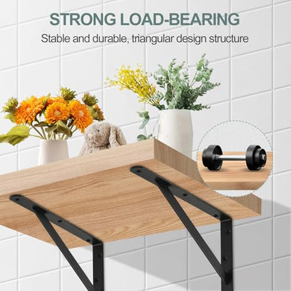 4 Pack L8 x H 6" Black Heavy Duty Shelf Brackets with Screws Metal Shelf Brackets Shelf Support Angle Brackets for Shelves L Brackets Heavy Duty Floating Shelf - size: 8''x6'', style: 4 Pack-Black