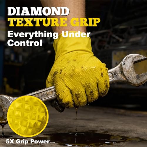 TitanFlex Heavy Duty Industrial Nitrile Gloves with Raised Diamond Texture, 8-mil, Latex Free (Green/Dark Green/Yellow) - color: 07 Yellow (50ct), size: Medium