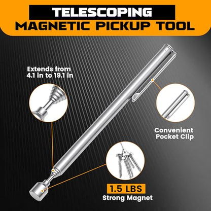 MULWARK 4Pcs Magnetic Tray with 1.5Lb Magnetic Pickup Tool, 3 Sizes Stainless Steel Magnetic Parts Tray for Organizing Screw Bolts Nuts Washers Pins Repair Tools Workshop - size: X-Small