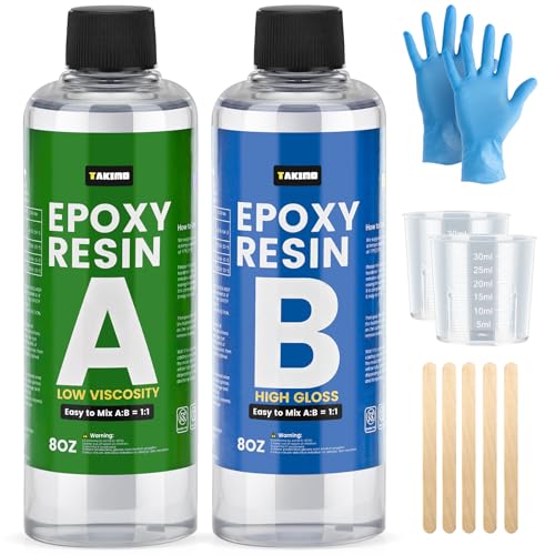 TAKIMO 16OZ Crystal Clear Epoxy Resin Kit, 1:1 Self-Leveling, Bubble Free - size: 16OZ