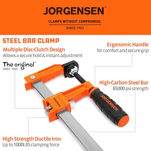 Jorgensen 12" Heavy-Duty Steel Bar Clamp Set, 1000 lbs Load Limit, 2-Pack - size: 12 Inch Heavy Duty