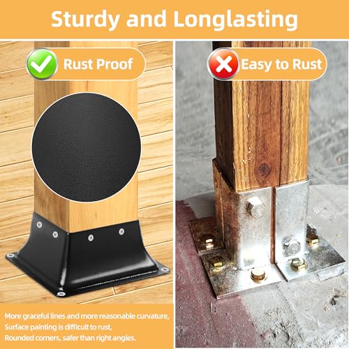 4x4 Post Base 10 Pcs, Inner Size 3.7"x3.7", Heavy Duty Powder-Coated, for Deck Railing Support Deck Base - size: 4x4 10pack
