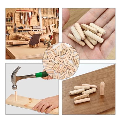 Wooden Dowel Pins,200 Wooden Pegs with Grooves, Dowel Pins,Suitable for Furniture Carpentry and Handicraft Making (M6 , M8)