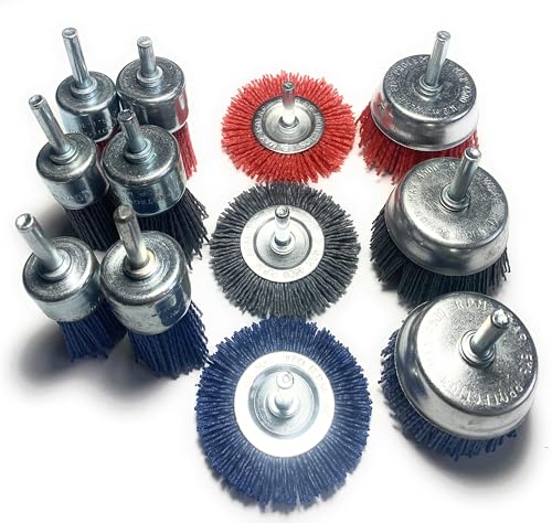 Signi 12 Pack Nylon Bristle Filament Abrasive Brush Drill Wheel and Cup Brush Set with 1/4 Inch Shank, Surface prep Remove Rust/Corrosion/Paint (2.5" Wheel, Straight Shank) - style: 2.5" wheel
