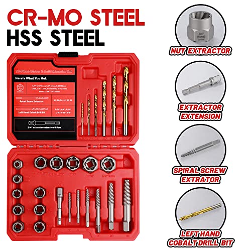 30 Pcs Spiral Screw Bolt Extractor Set Left Hand Drill Bit Set - size: 30Pcs