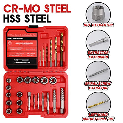 30 Pcs Spiral Screw Bolt Extractor Set Left Hand Drill Bit Set - size: 30Pcs