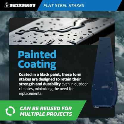 Sandbaggy 30" Flat Steel Stakes for Concrete Forms with Nail Holes - 1.5" Wide - Painted - Removable, Reusable, V Point End - Construction Grade Stakes (5, 30 inch) - size: 30 inch