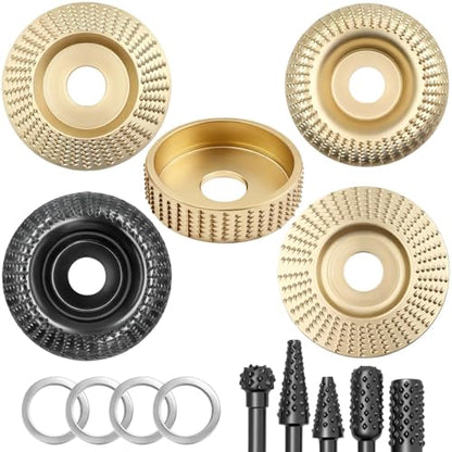 14PCS Angle Grinder Wood Carving Disc Set with Rotary Burrs and Adapters