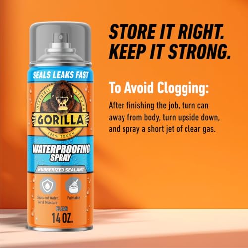 Gorilla Waterproofing Spray, Clear, Flexible Rubberized Sealant, 14 oz - color: Clear, size: 1 - Pack
