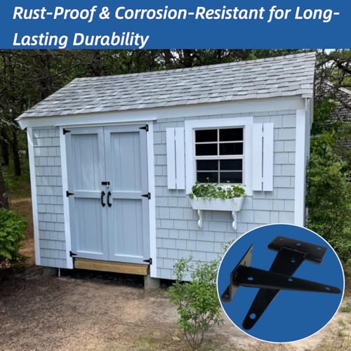 6 Inch Heavy Duty Door Hinges, 6 Pack Black T Strap Hinges, 2.4mm Thick Steel, 7.6 oz Each, Black Powder Coat, Screws Included, for Wood & Metal Doors, Shed Door Hinges & Gate Hinges, Outdoor Use - size: 6IN-6PCS