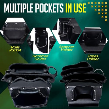Rising Star Wears Genuine Leather Tool Belt Pouch, 22-Pocket BlackTool Bag - color: Black