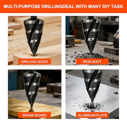 10Pcs Step Drill Bit & Countersink Set with Tool Box, HSS Four Spiral Flute