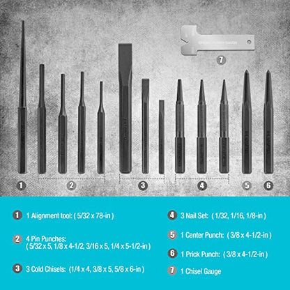 DURATECH 14 Piece Punch/Chisel/Alignment Tool Set & DURATECH 3-Piece Pry Bar Set, Including 8", 12" and 18"