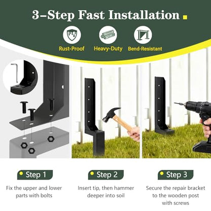 4 Pack Fence Post Repair Kit, Thickened Fence Post Anchor Stakes