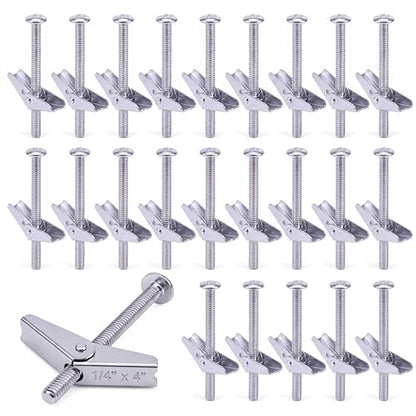 100-Pack 1/4" x 4" Toggle Bolts, Heavy Duty Spring Toggle Anchors for Thick Drywall and Plaster, Zinc Plated Steel Hollow Wall Butterfly Bolts for Mounting Shelving Cabinets TV Brackets - size: 1/4" x 4"