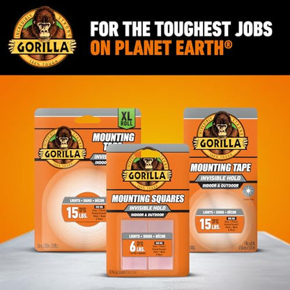 GORILLA Invisible Hold Double Sided Tape, 24 Pre-Cut 1" Mounting Squares