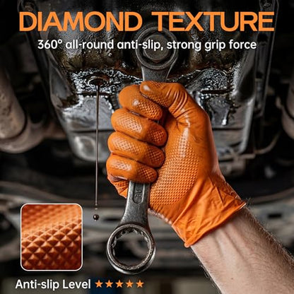 HEAVY DUTY 8 Mil Orange Nitrile Gloves, Diamond Textured Disposable Industrial Mechanic Rubber Gloves 1000PCs - size: X-Large