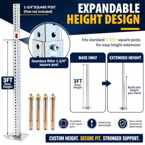 1 Pack 3 ft Square Sign Post Base for 1-3/4" Signs Posts