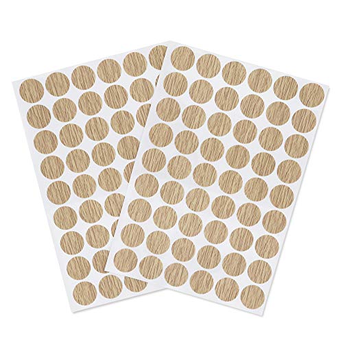 Self-Adhesive Screw Hole Stickers PVC Cover Caps Dustproof for Wooden Furniture Cabinet 21mm 2 Sheets/108 Pcs Light Oak - color: Light Oak
