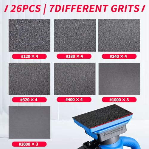 26PCS Hook & Loop Sanding Sponge, Washable and Reusable Sanding Blocks - size: Mix 2(120-400 1000/3000 Grit)