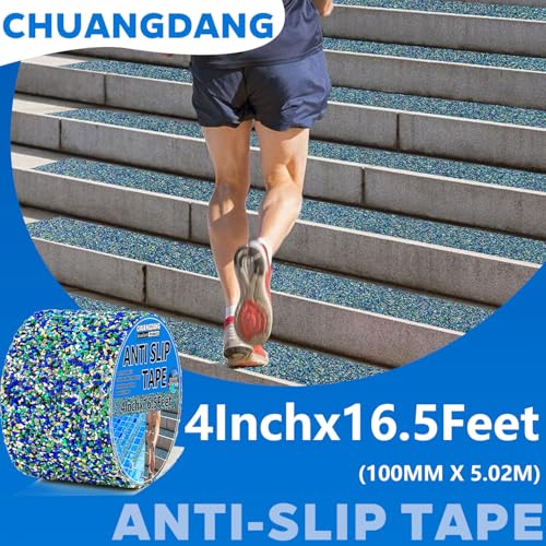 Blue Rubber Anti Slip Tape 4Inchx16.5Feet，Blue Non Slip Tape for Pool,Stair Steps,Bathroom,Trails,tub,Boats,ramp,Stairs Grip Tape,No Skid, High Traction Friction - size: 4Inchx16.5Feet