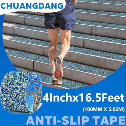 Blue Rubber Anti Slip Tape 4Inchx16.5Feet，Blue Non Slip Tape for Pool,Stair Steps,Bathroom,Trails,tub,Boats,ramp,Stairs Grip Tape,No Skid, High Traction Friction - size: 4Inchx16.5Feet