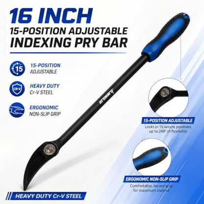 16 Inch Indexing Pry Bar, 15-Position Adjustable Cr-V Indexable Prybar Tool - size: 16 Inch