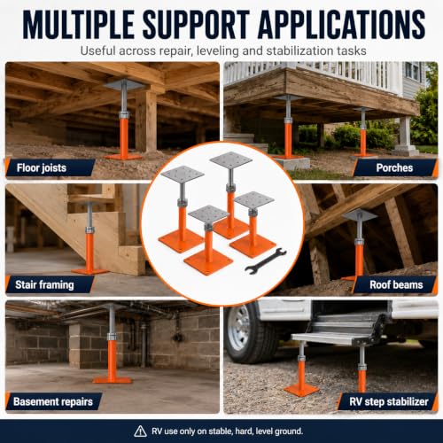 4-Pack Adjustable House Floor Jacks, 5-8 Inch Telescoping - color: Orange