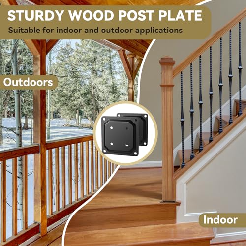 2 Pack 4x4 Post Connector, Deck Base Plate for Wood Posts - color: Black - 2 Pcs