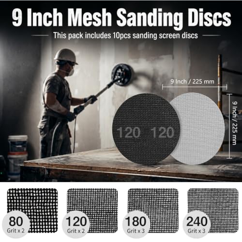 9 Inch Mesh Sanding Discs, 80-240 Grit Sandpaper for Drywall Sander - style: Mix Grit