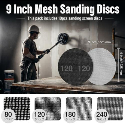 9 Inch Mesh Sanding Discs, 80-240 Grit Sandpaper for Drywall Sander - style: Mix Grit