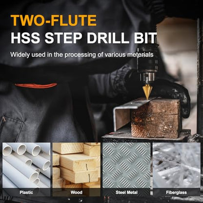 Titanium Step Drill Bit with 10 Sizes, 1/4 to 1-3/8 Inches High Speed Steel Drill Cone Bits for Sheet Metal Hole Drilling Cutting, HSS Multi Size Hole Stepped Up Unibit for DIY - style: 1PC Step Drill Bit