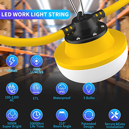 New Upgrade 50FT Construction String Lights LED Industrial Grade - size: New 50FT 2 Prong (Yellow)