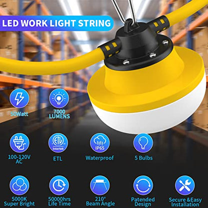 New Upgrade 50FT Construction String Lights LED Industrial Grade - size: New 50FT 2 Prong (Yellow)