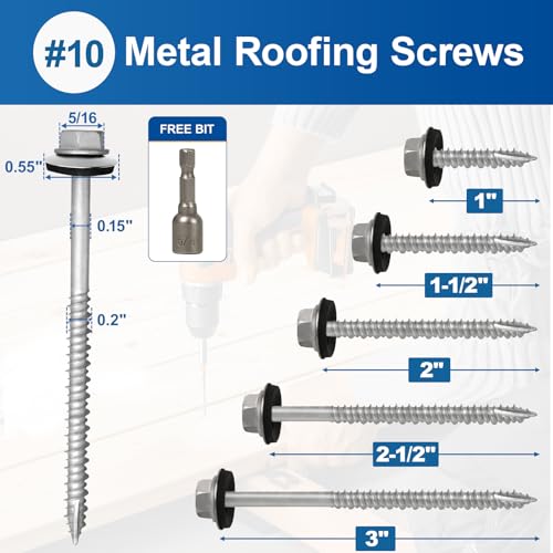 #10×3Inch Metal Roofing Screws 320-PCS Hex Head Rustpert Coating Screws - size: #10×3